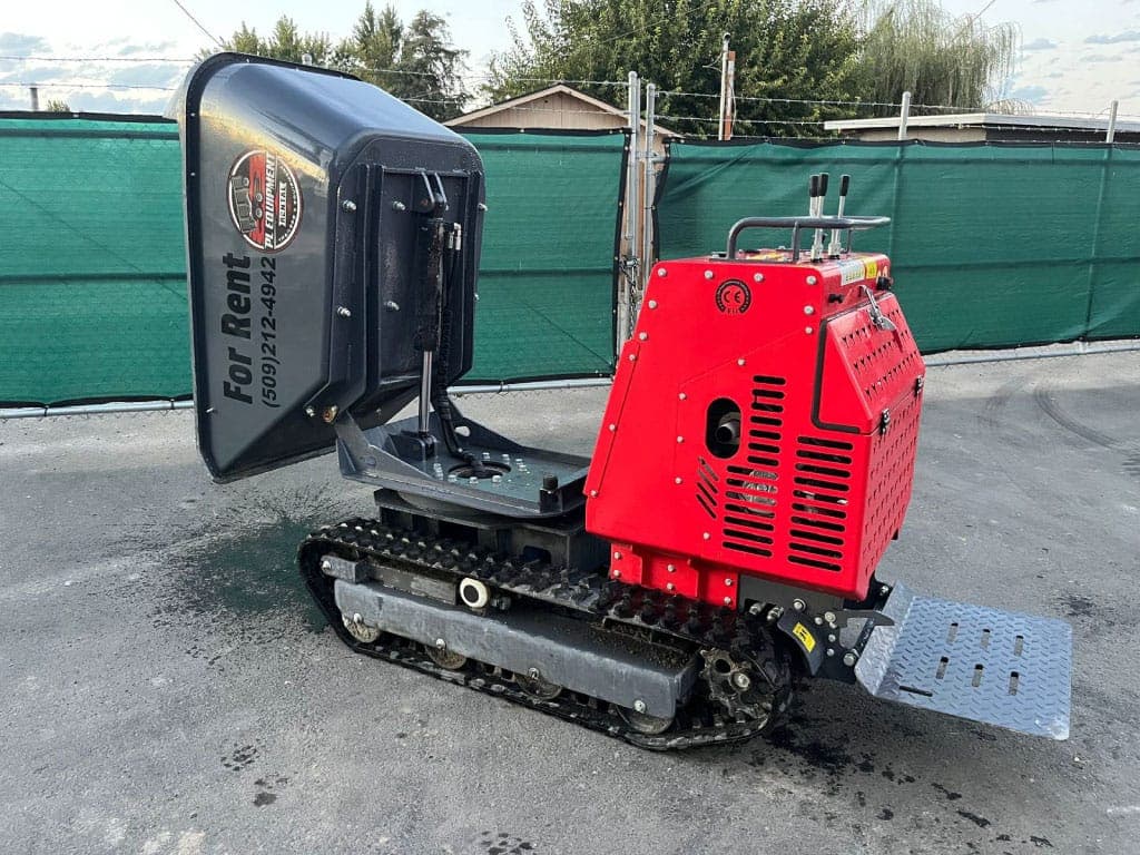 Concrete buggy rental Pasco WA, motorized with front discharge bucket for moving concrete and materials on jobsites at PL Equipment Rental