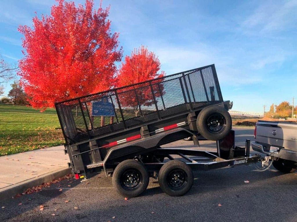 Mid size dump trailer 7x10x48 rental Pasco WA, 7,000 lb capacity for soil, gravel and debris at PL Equipment Rental
