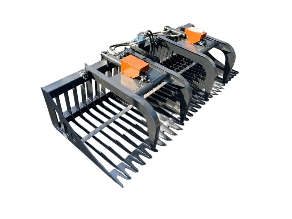Grapple hydraulic 84 inch attachment rental Pasco WA, wide skid steer grapple for heavy debris logs and large material handling at PL Equipment Rental