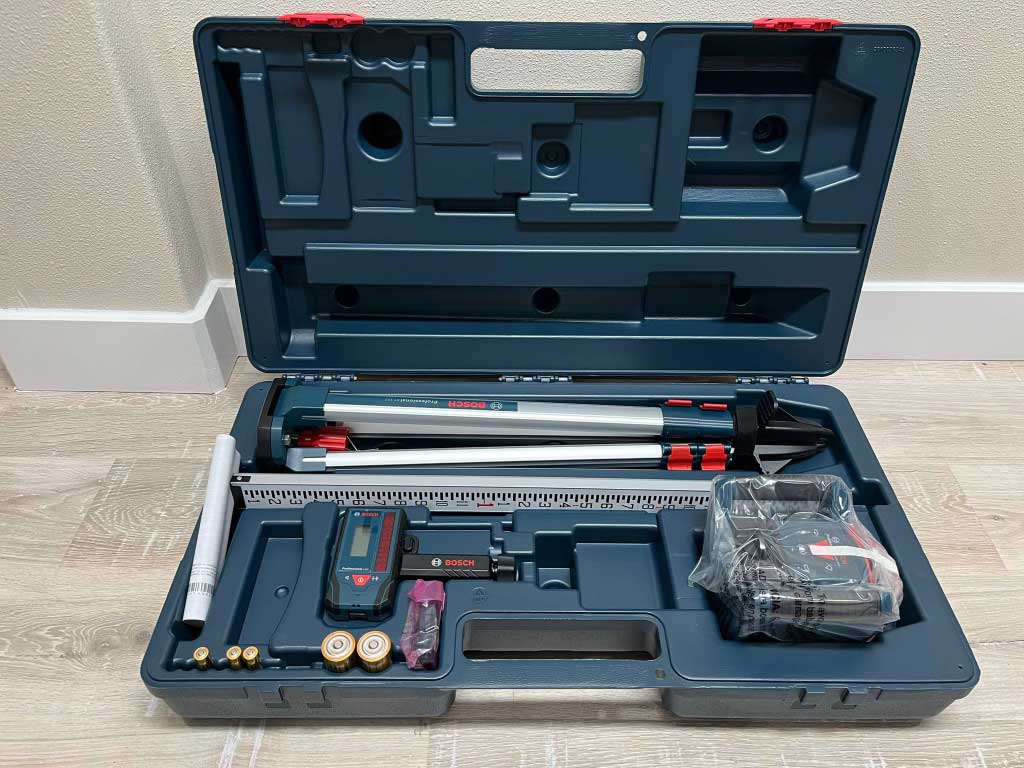 Rotary laser level kit rental Pasco WA, complete kit with tripod and grade rod at PL Equipment Rental