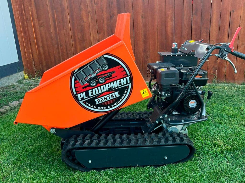 Mini dumper rental Pasco WA, tracked 1,100 lb for moving concrete, gravel and materials on jobsites at PL Equipment Rental