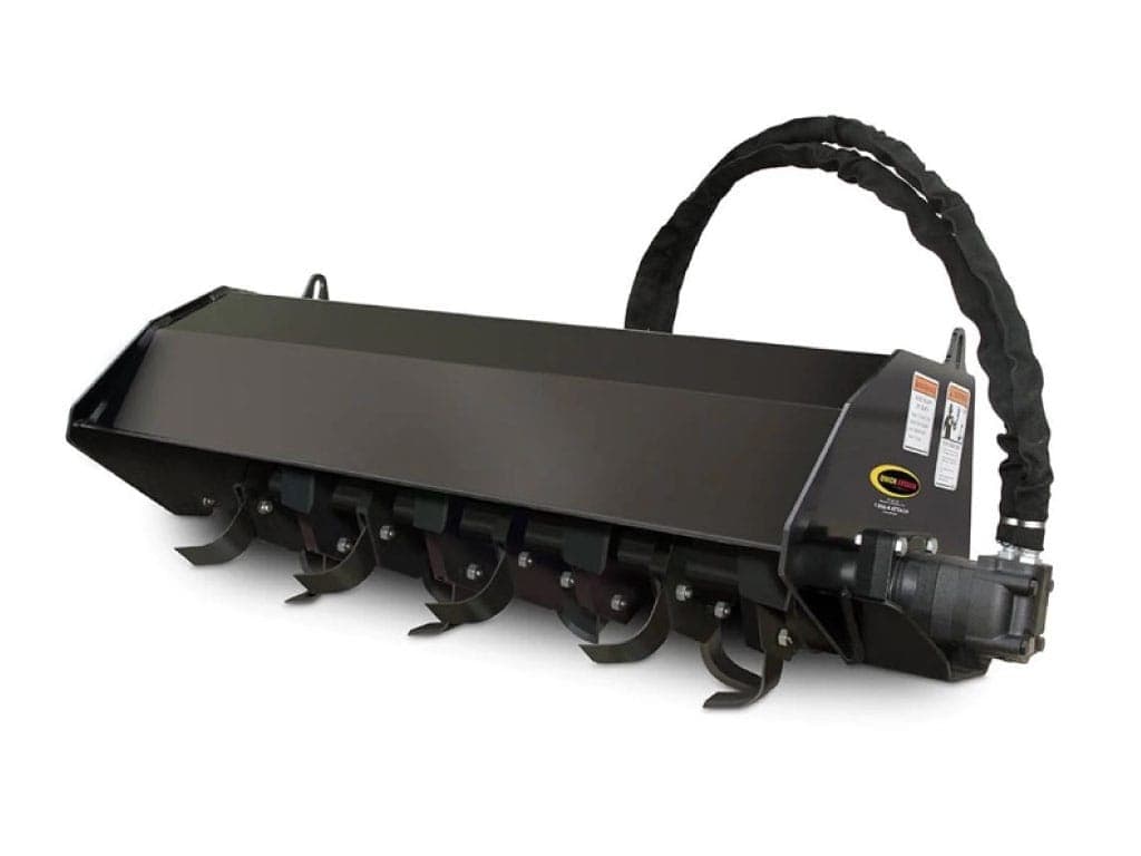 Rototiller 40 inch attachment rental Pasco WA, compact skid steer rototiller for gardens small fields and soil preparation at PL Equipment Rental